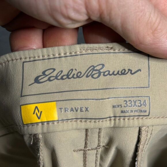 Eddie Bauer Pants Mens 33x34 Beige Travex Straight Fit Stretch Outdoor Hiking - Picture 5 of 16